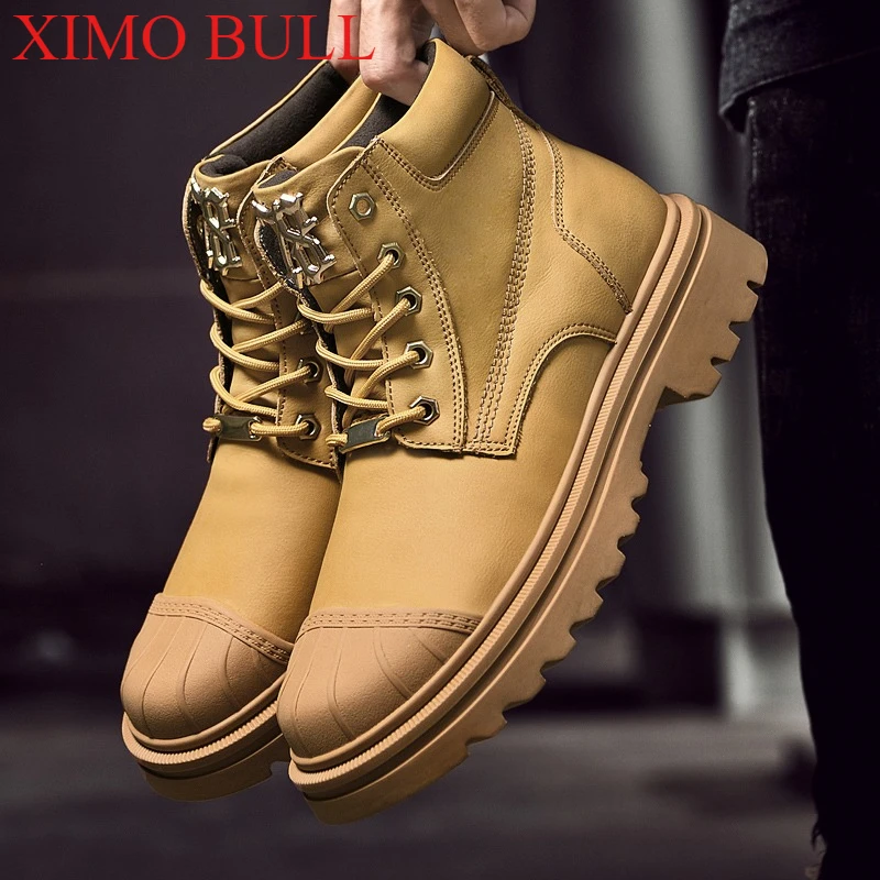 

's New Men's High-quality Leather Shoes, Fashionable Outdoor Sports Shoes and Men's Lace-up Anti-slip Big Yellow Boots