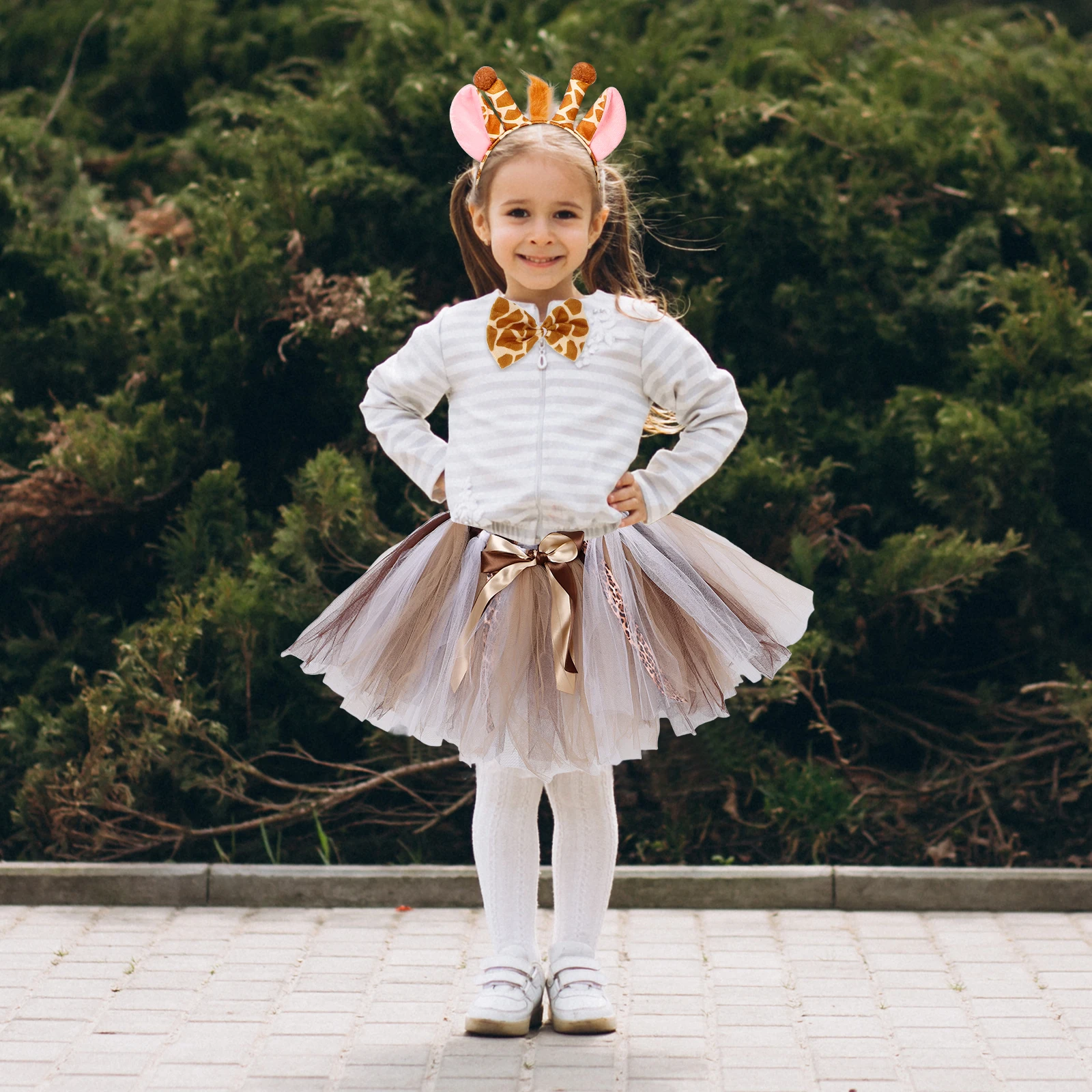 

1 set Giraffe Costumes Set Kids Deer Hairband Skirt Suit Animal Headbands Cartoon Giraffe Ears Headband Bow Tie Cosplay Tail