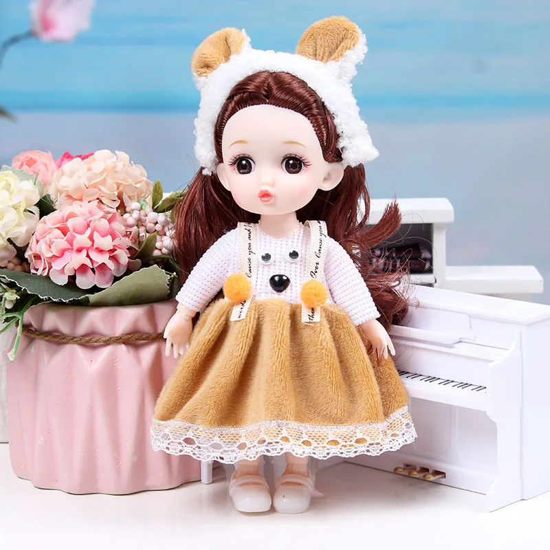 1Pcs 17CM Cute Fashion Doll 13 Joint Movable Dolls Lovely Face Skirt Jumpsuit Dress Up Doll Clothes Set Birthday Girls Gifts