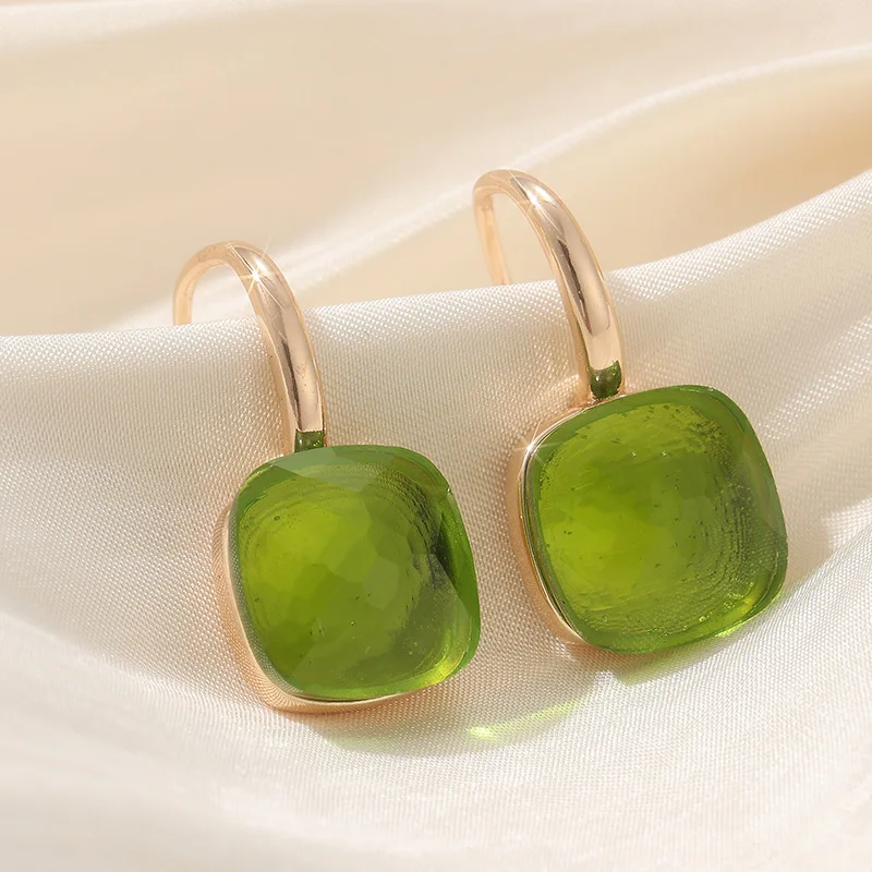 Fashion Shining Translucent Green Pendant Earrings For Women Elegant Court-Style CZ Stone Earring Suitable Banquet Party Wedding