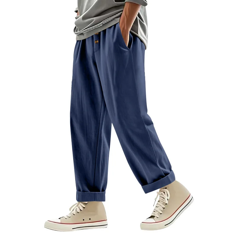 Herren Boho Leinenmischung Weite Hose mit Hoher Taille, Kordelzug, Knopfleiste, Lockerer Passform und Seitentaschen – Detail 11
