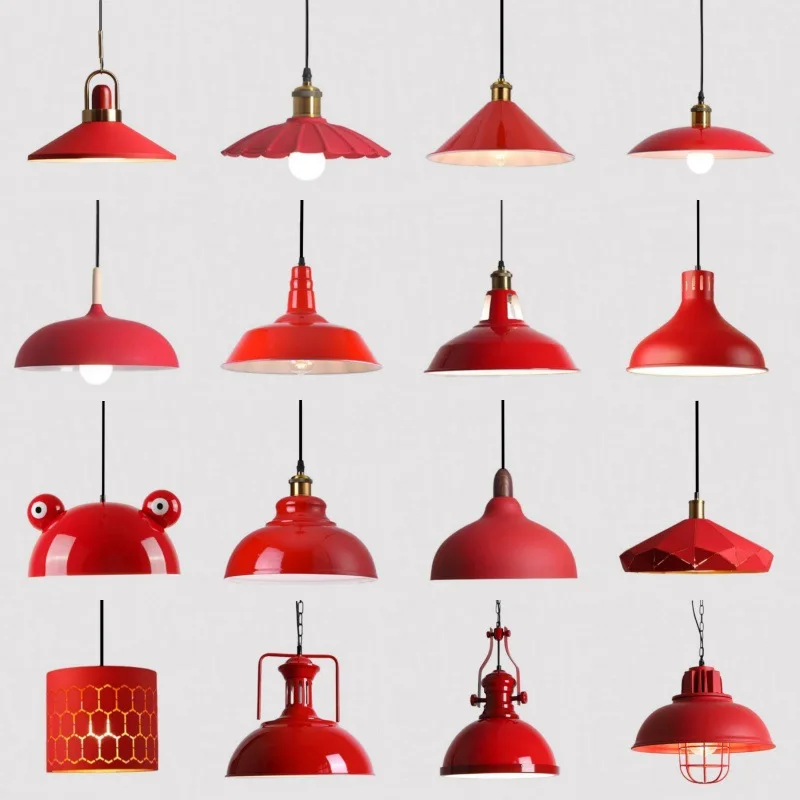 American Retro Red Pendant Lamp Led E27 Industrial Style Lighting Hot Pot Barbecue Modern Iron Art Restaurant Decor Lighting