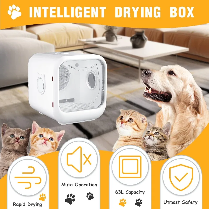 Fast Automatic Pet Dryer for Cats Dogs, Adjustable Temp Quiet Cat Dryer with Five Air Vents, 360 Drying Cat Dryer Machine