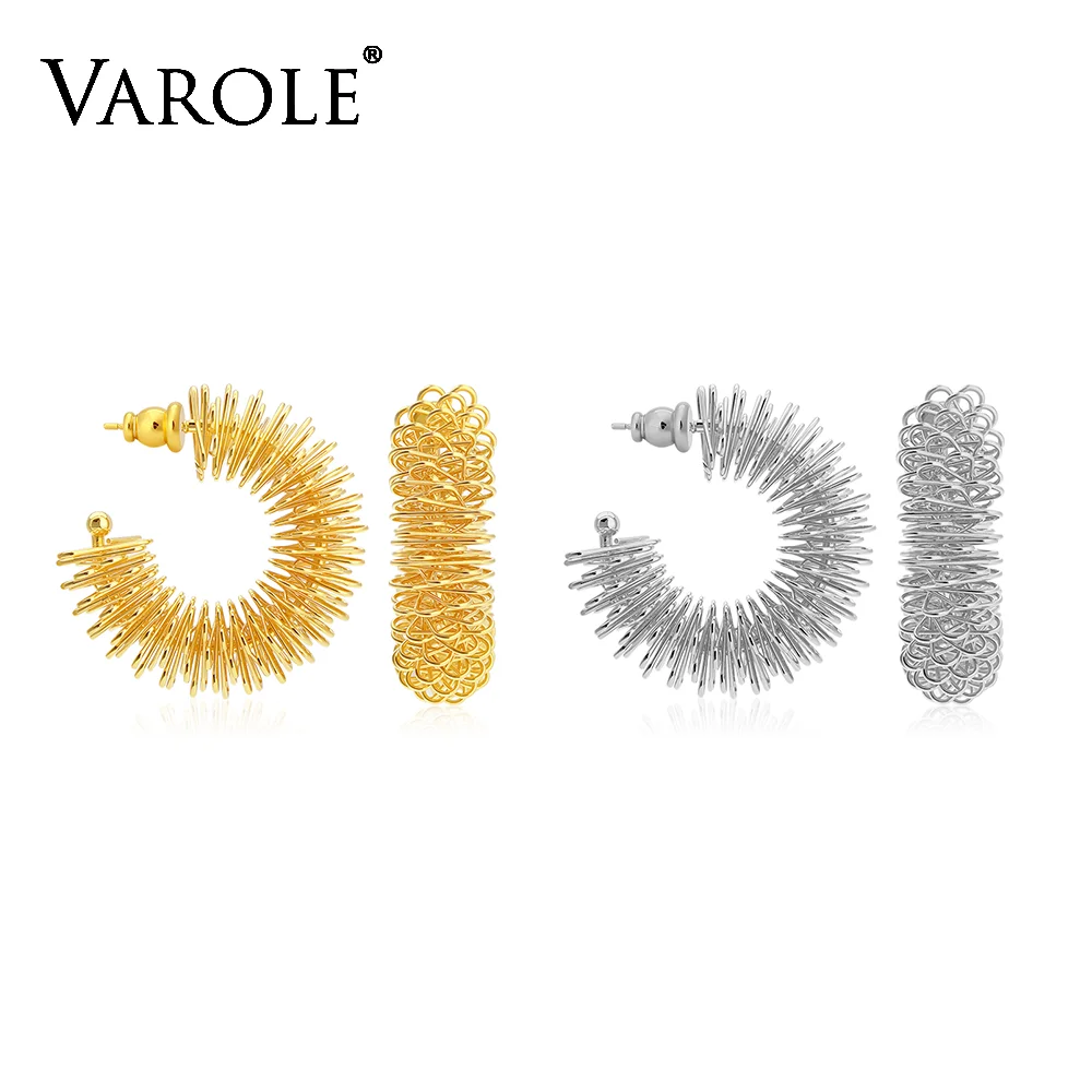 VAROLE Stainless Steel Spring C Hoop Earrings for Women Unique Wire Wrapped Statement Ear Jewelry Daily Party Holiday Gift