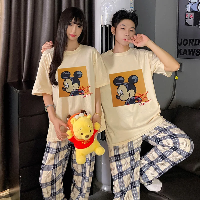 Cartoon Disney couple pajamas autumn new round neck long-sleeved trousers casual two-piece set women\'s pajamas loungewear set