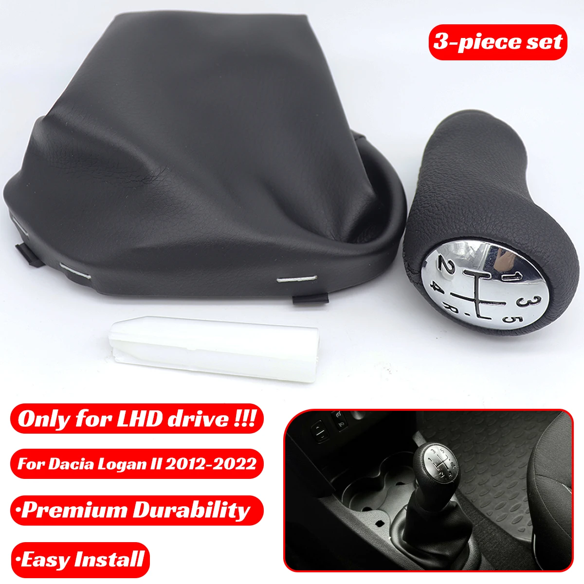 Gear Shift Knob Gaiter PU Leather Cover Adapter For Dacia Logan II 2012 2013-2022 Renault Symbol Pen Dustproof Frame Repair Kit