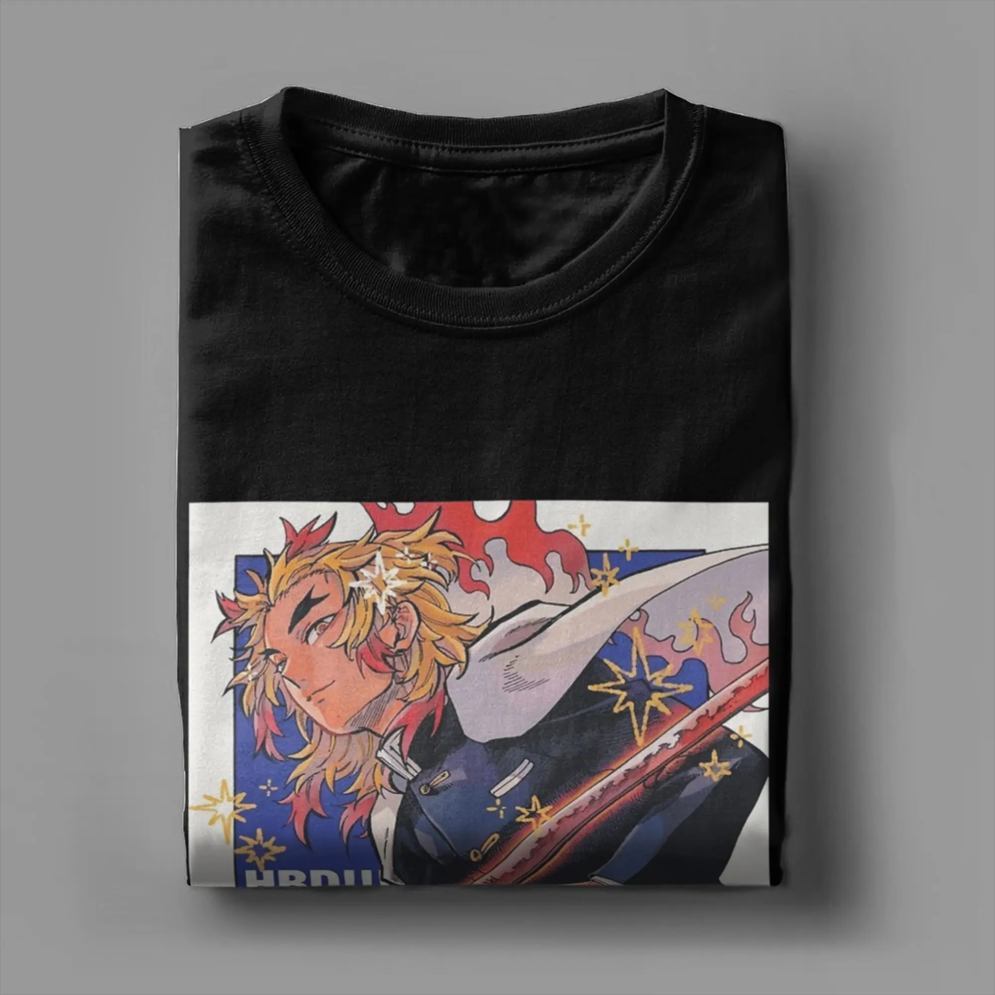 الرجال تي شيرت Rengoku الأزرق الفن شيطان القاتل أنيمي الجدة القطن تيز قصيرة الأكمام تي شيرت Crewneck الملابس هدية فكرة
