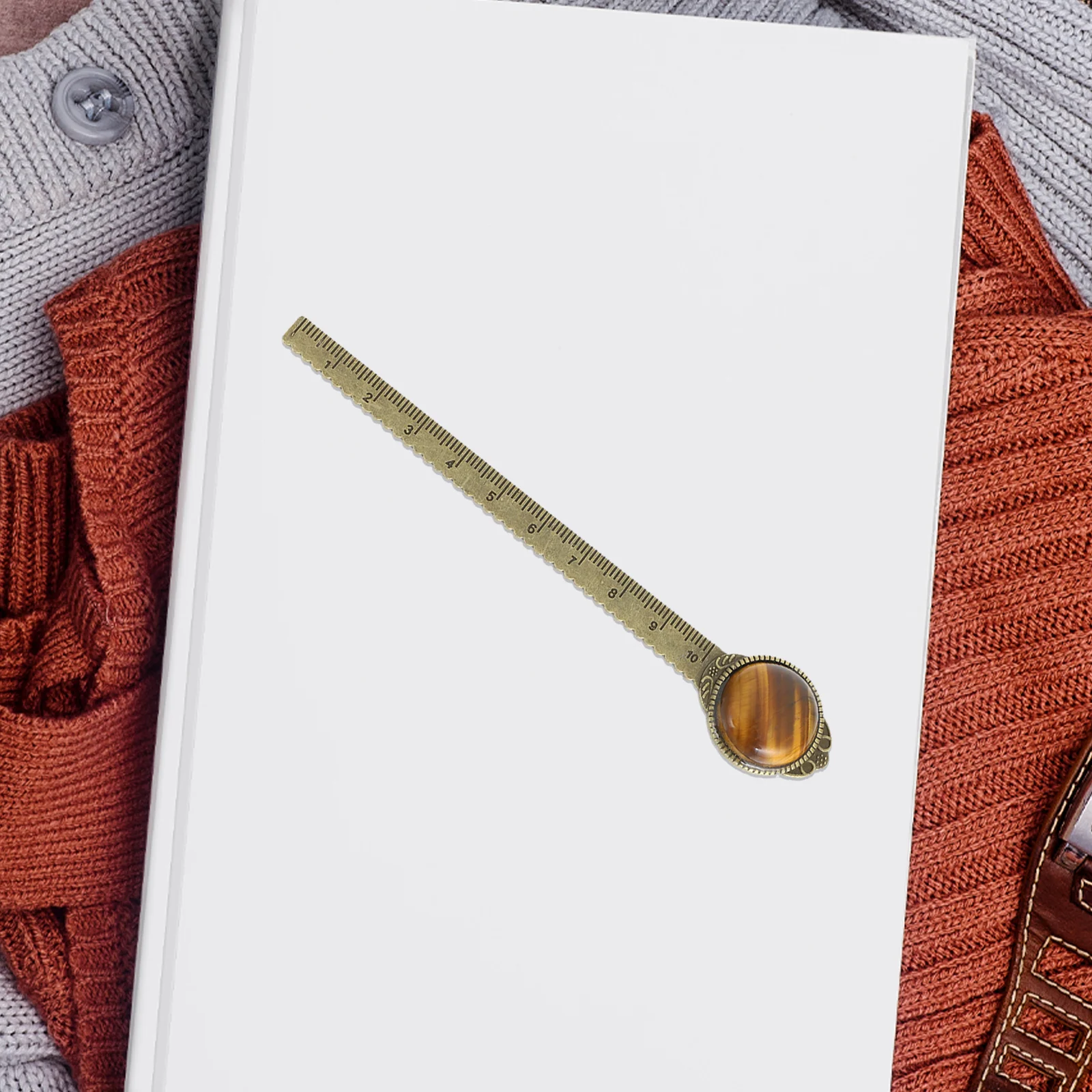 Semi-Precious Stone Book Mark Ruler Zinc Alloy Retro Reading Tool Creative Page Label For Students Stationery Gift Home