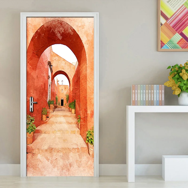 1/2pc Elegant Door Sticker, Spiral Staircase Door Mural, Classic Removable Door Wall Mural, Luxury Door Sticker for Home Decor
