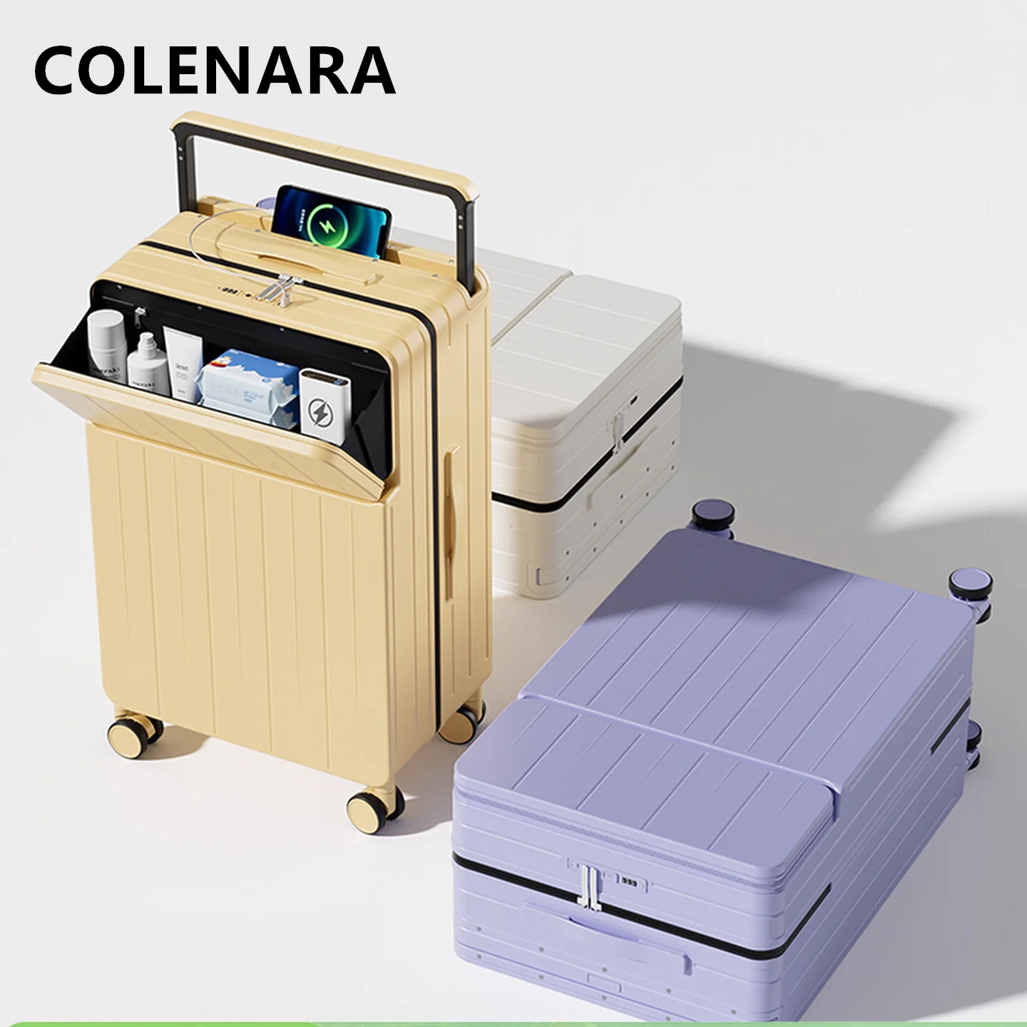 COLENARA حقيبة متعددة الوظائف USB شحن الصعود حالة الجبهة افتتاح محمول حقيبة تروللي بعجلات 20 "22" 24 "26 بوصة المقصورة الأمتعة
