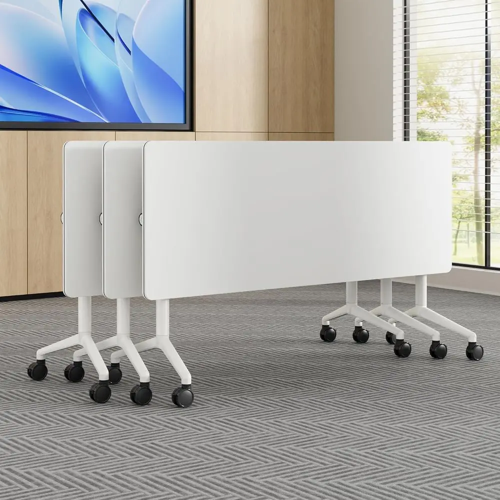 

Conference Room Table 1 Pack, Training Tables with Lip Top, Mobile Table with Locking Wheels, Executive Desk or Meeting Room, Of