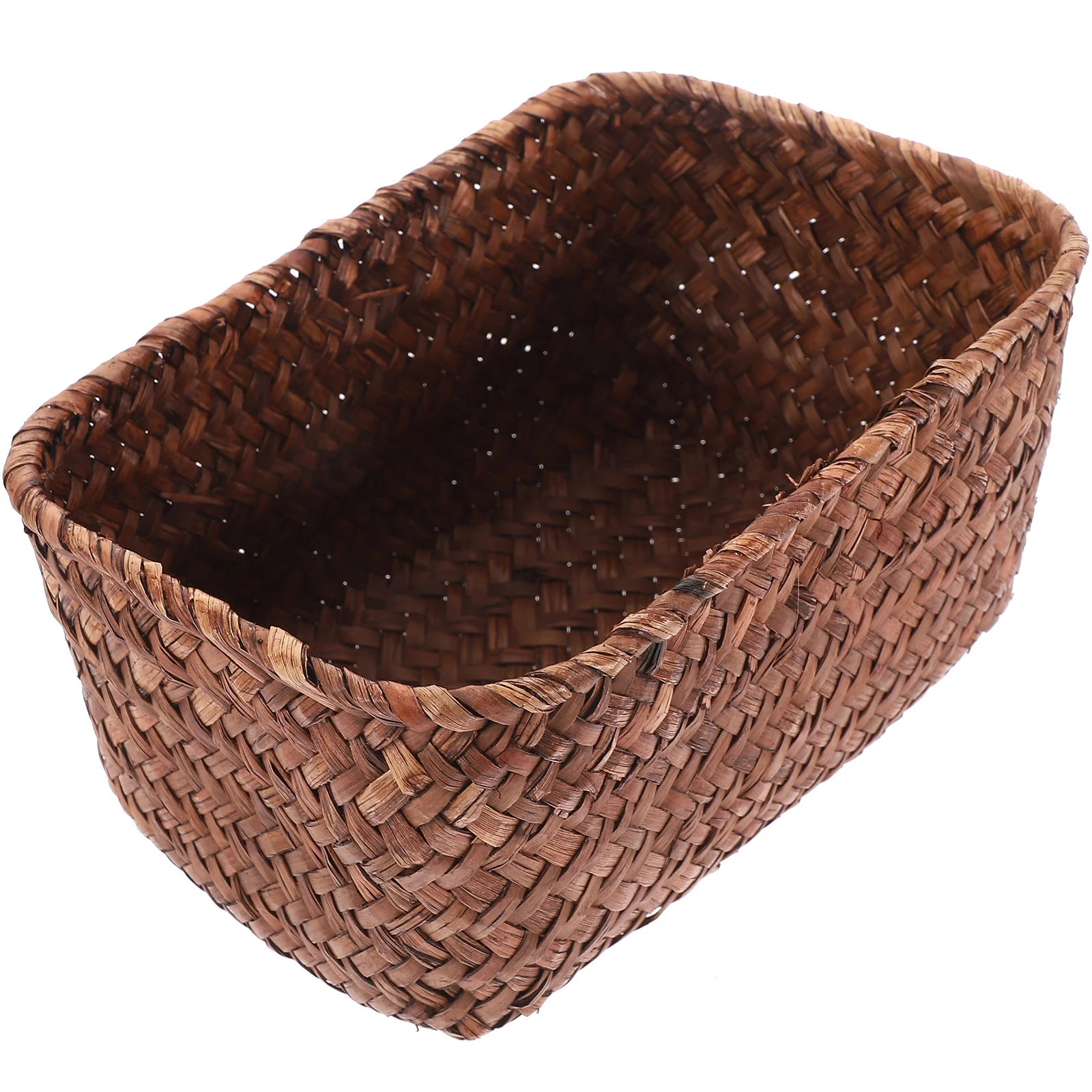 Cabilock Home Decor Woven Seaweed Basket Wicker Storage Baskets Rectangular Rattan Toilet Shelves Caramel Orange Food