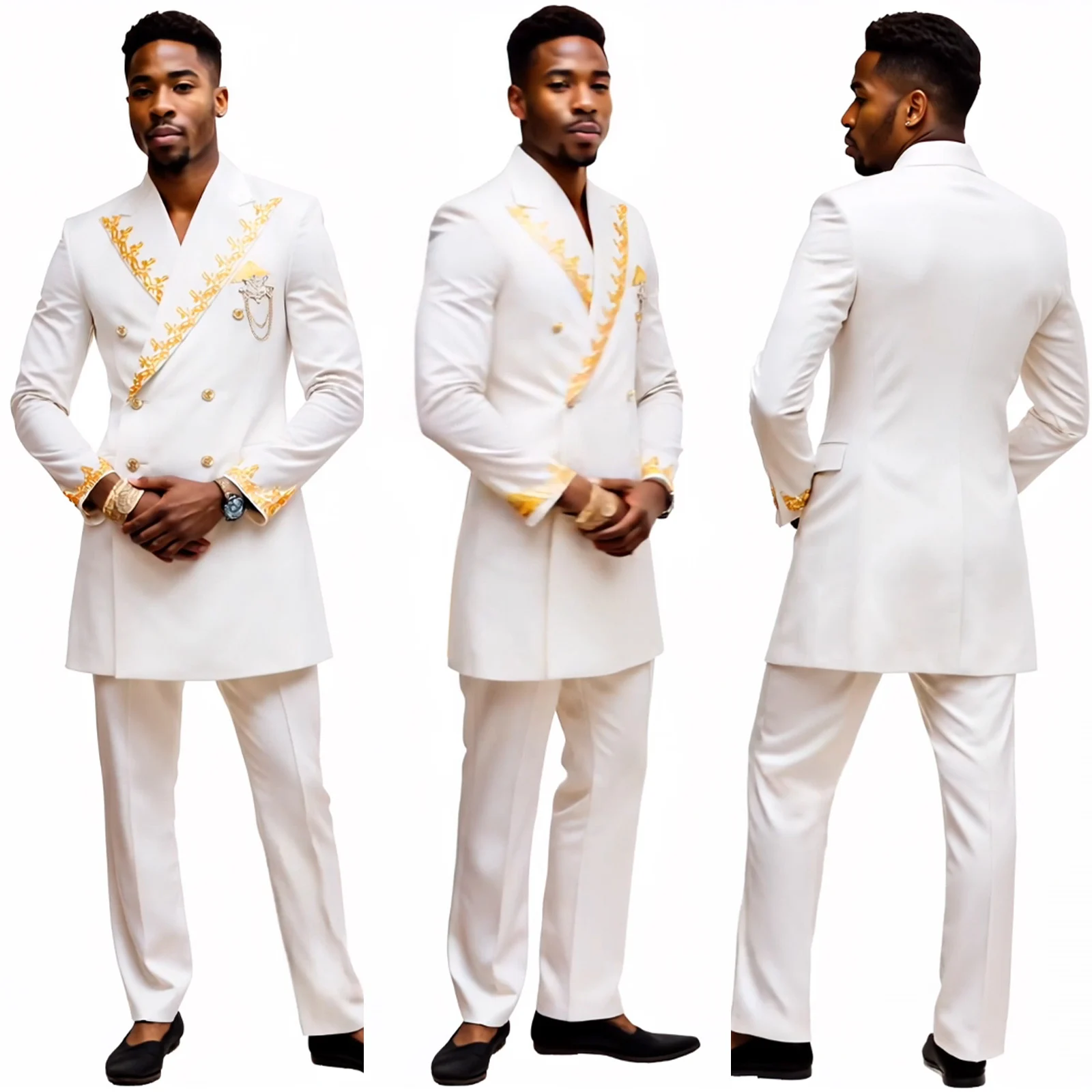 

DBQ Men’s Slim Fit Suit Double Breasted Brooch Embroidery Kerchief 2 Piece Blazer Suit Jacket & Pant BD162