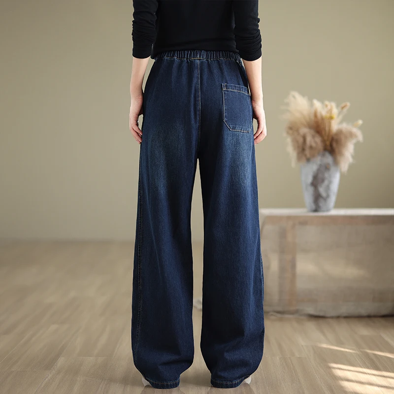 Loose Wide Leg Jeans Women's Casual Straight Floor-Length Trousers Autumn New Sle Faionable Versatile Denim Pants