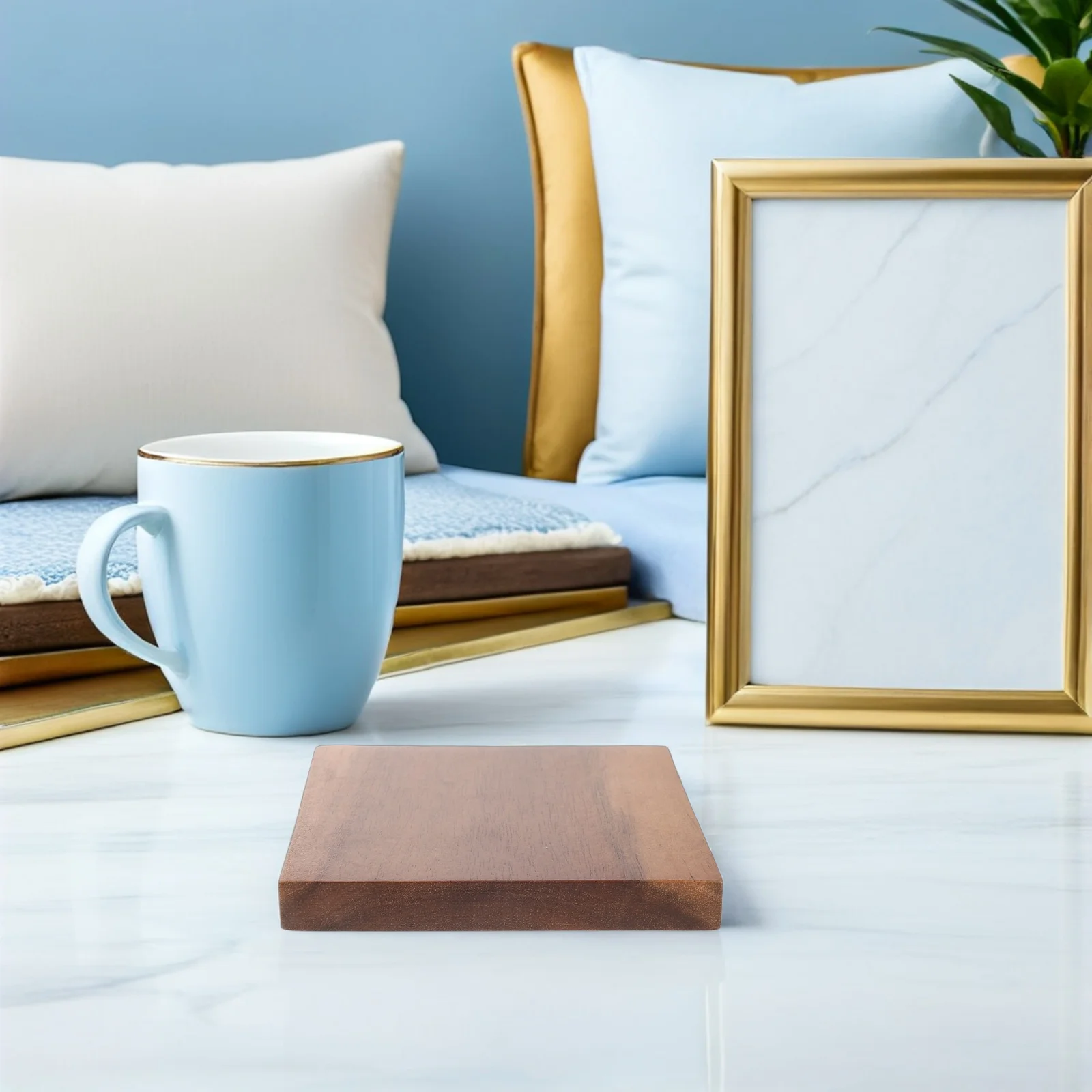 

6 Pieces Wood Coaster Set Square Minimalist Design Coffee Cup Mat for Living Room Dining Table Heat Resistant Surface
