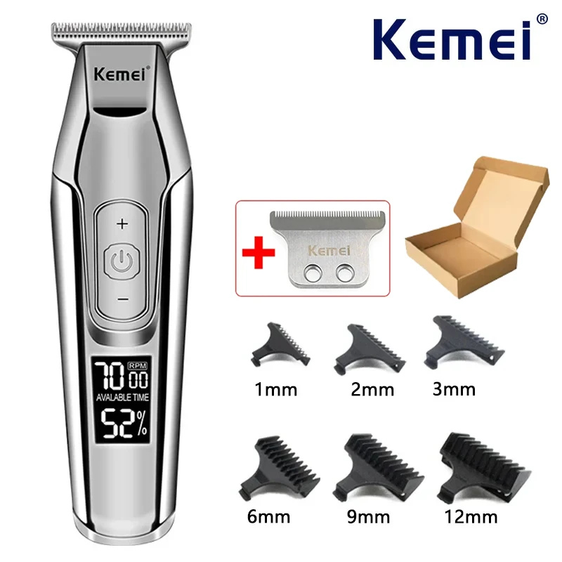 Kemei Haarschneidemaschine KM-5027 oder Klingentrimmer für Männer, einstellbare Geschwindigkeit, LED, digitaler Haarschneider, Schnitzschneidemaschine, Elektrorasierer