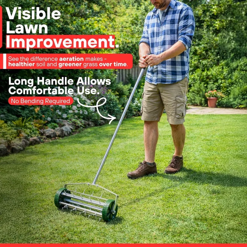 Lawn Soil Breaker, Lawn Aerator, Garden Soil Aeration Tool, Perforated Aerator for Garden, Handheld Punching Roller with Iron