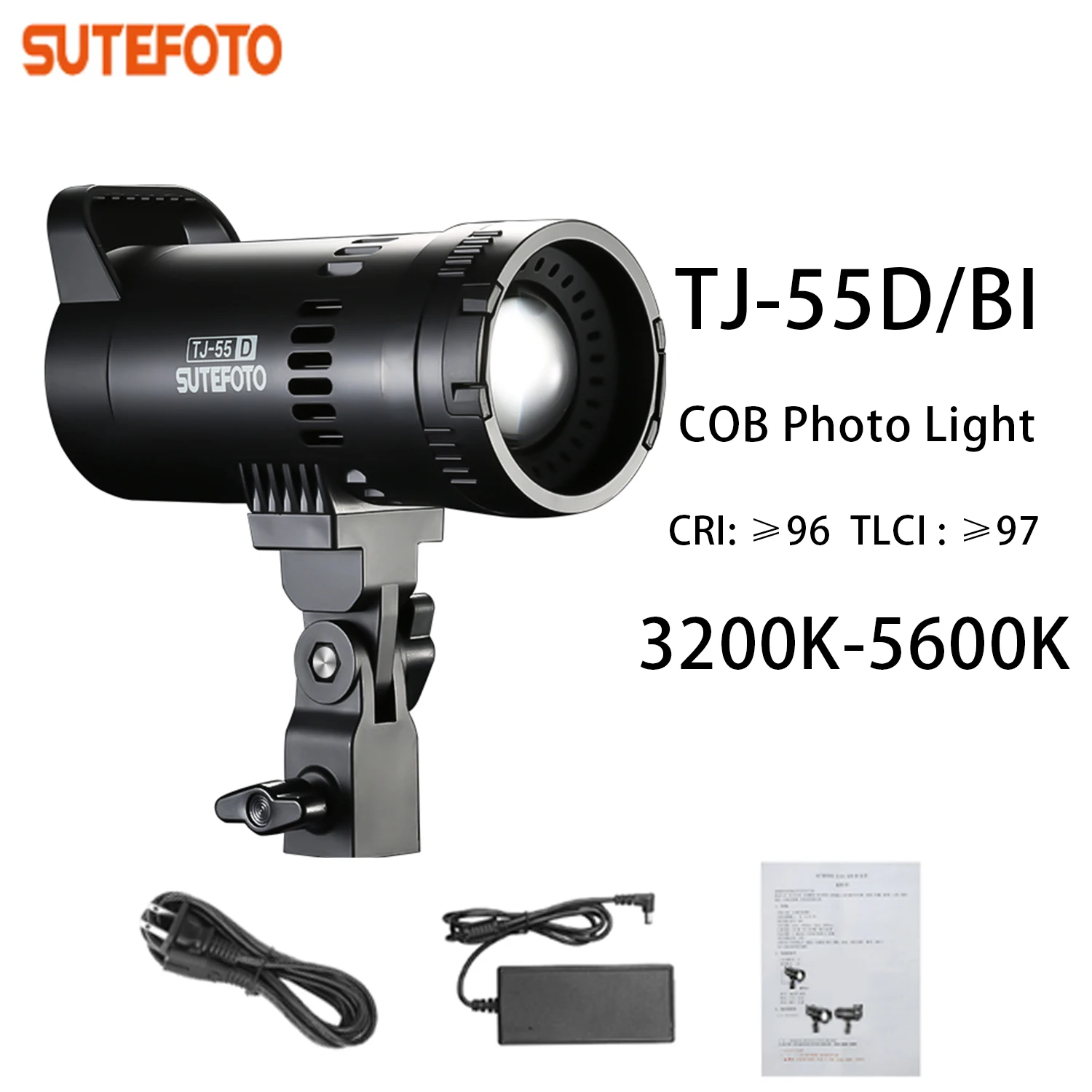 Sutefoto TJ55 Bi-Color LED Video Light 55W COB Photographic Light 3200K-5600K Portable Fill Light for Video Live Streaming