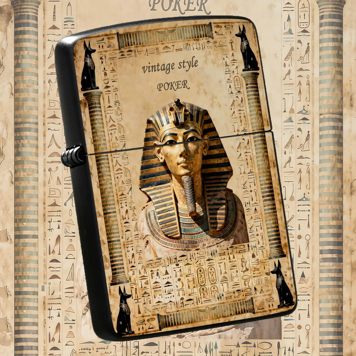 Vintage Egyptian Pharaoh Themed Pocket Lighter, Exquisite Anubis Hieroglyph Pattern Decorative Lighter, Portable Windproof Ignition Tool For Outdoor Camping Home Daily Use, Creative Unique Festival Birthday Gift For His A Humorous And Inter