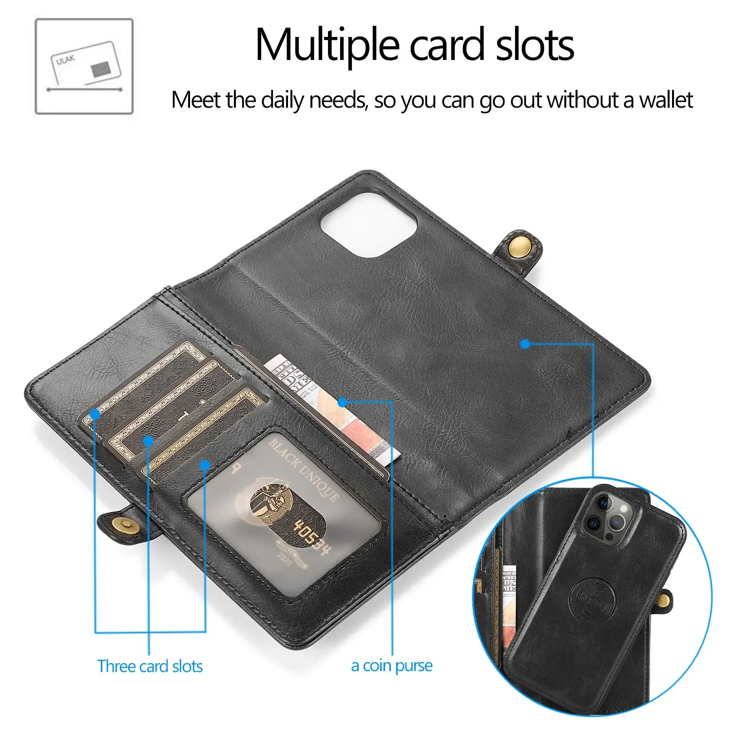 Magnetic split Wallet Case for iPhone 15 14 Pro Max 13 12 Mini Pro with Large capacity Card Slots Multifunctional Design Cover