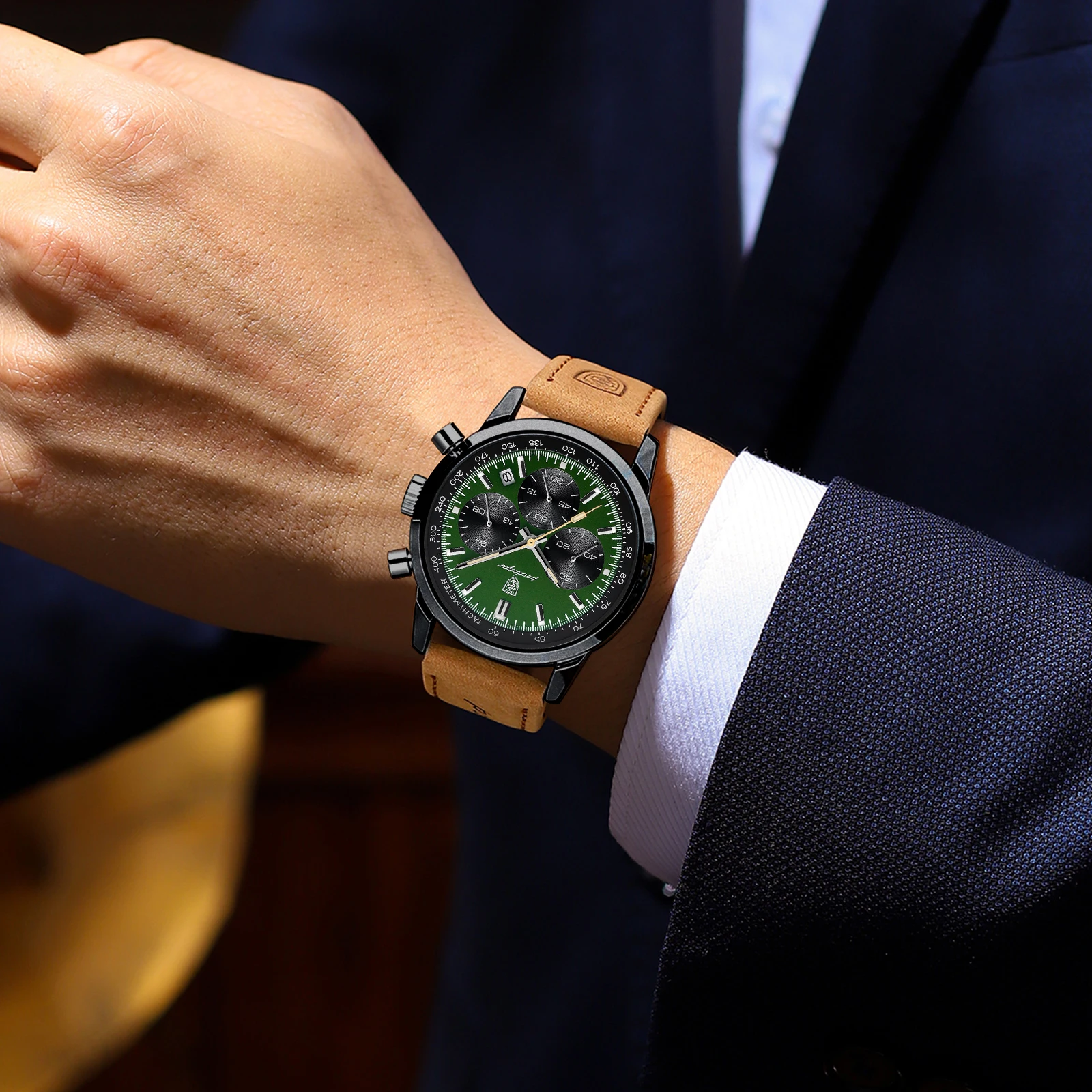 POEDAGAR ساعة رياضية فاخرة للرجال مقاوم للماء مضيئة كرونوغراف جلدية ساعة رجالية موضة عسكرية كوارتز ساعات رجالية Reloj