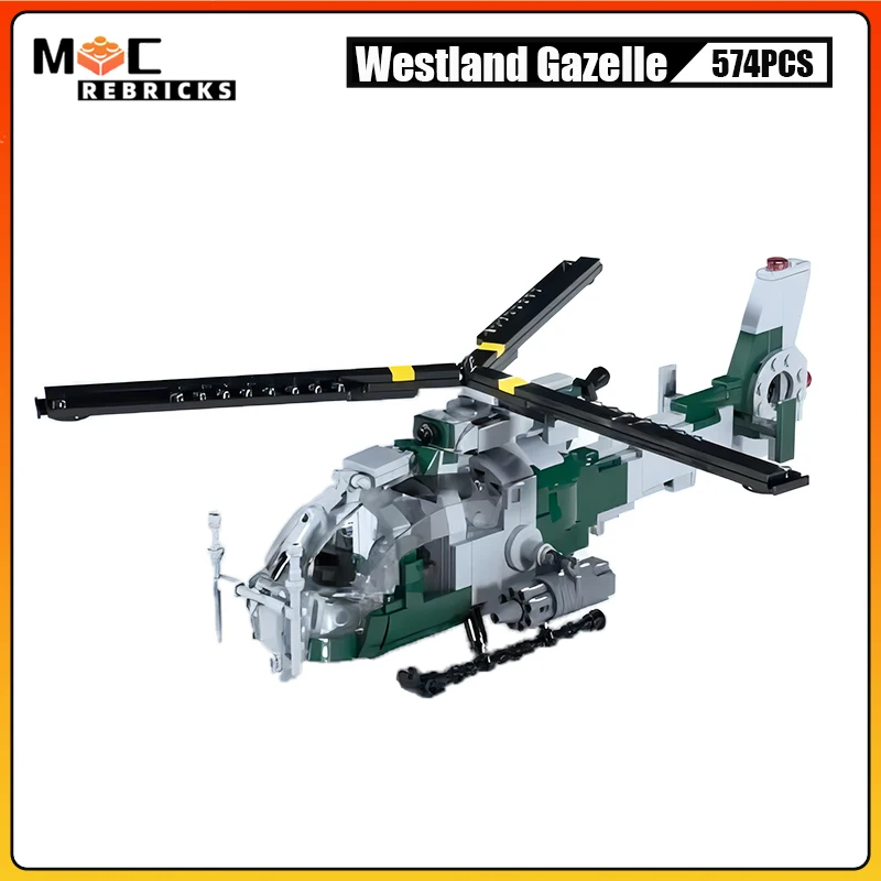 574PCS Westland Gazelle Light Armed Helicopter Transport Airplane MOC Building Blocks Assembly  Aircraft Model Kids Bricks Toys