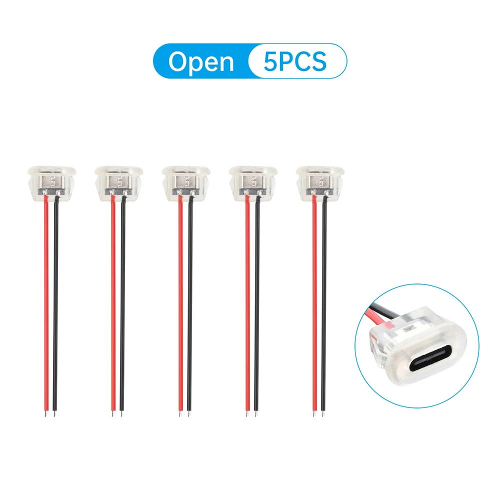 2-Pin USB Typ-C 5A Eingangs-Ladebuchse mit LED-Lichtplatte, wasserdichter USB-C Stromanschluss, 24AWG Anschlusskabel, weiblicher Stecker – Detail 8