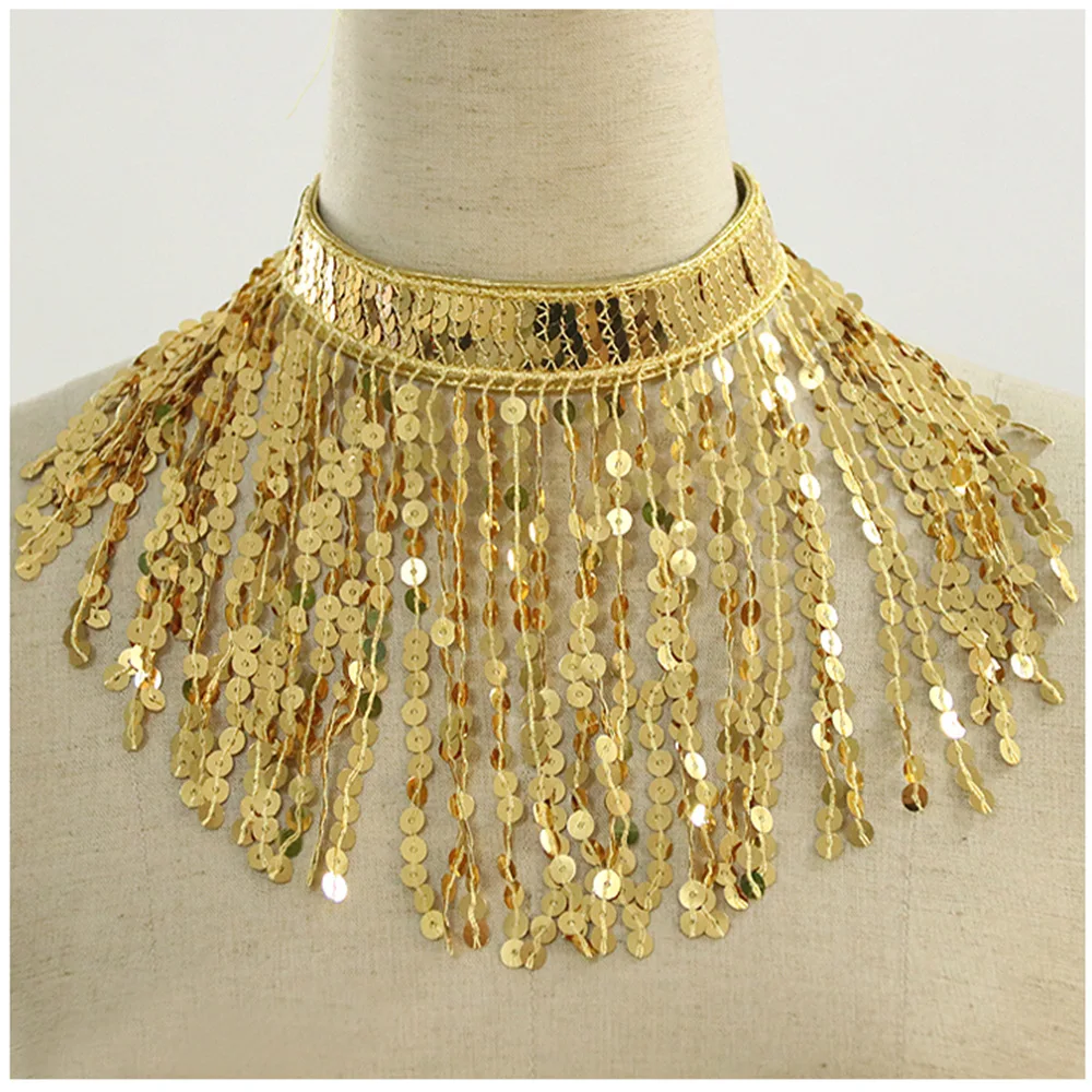 Collier de danse latine pour femmes, 1 pièce/lot, à paillettes, avec pompon