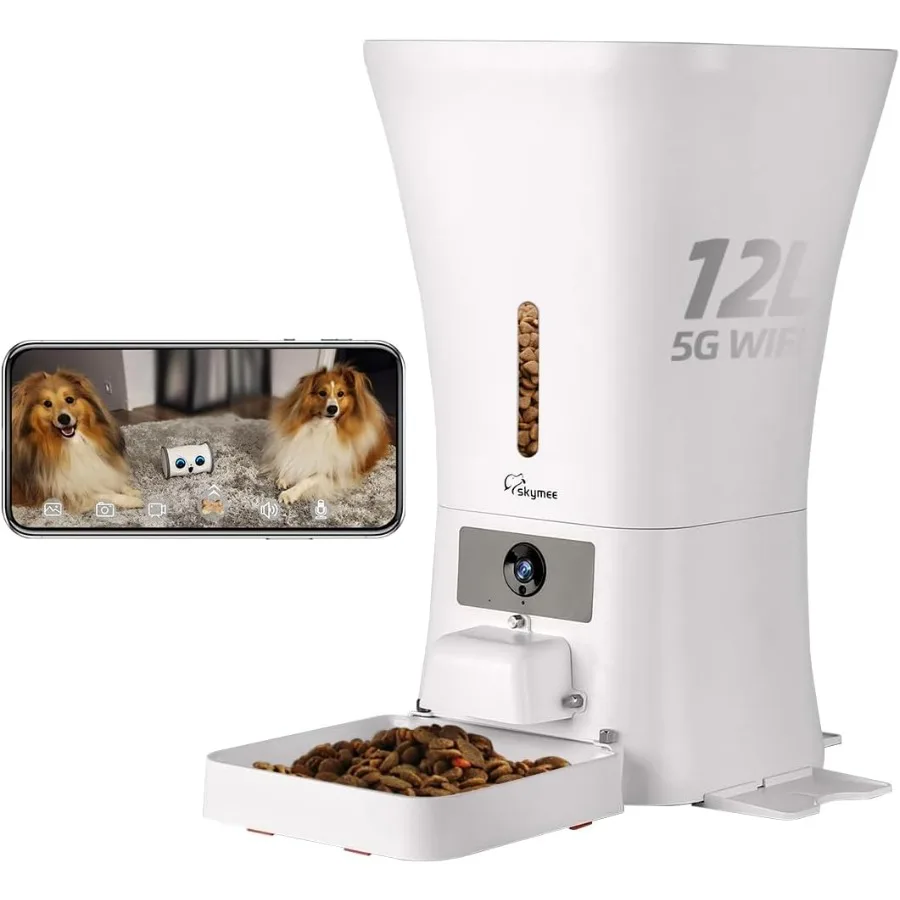 12L 5G WiFi Automatic Dog Feeder for Large Breed and Automatic Cat Feeders with 1080P Full HD Pet Camera Treat Dispenser Food D