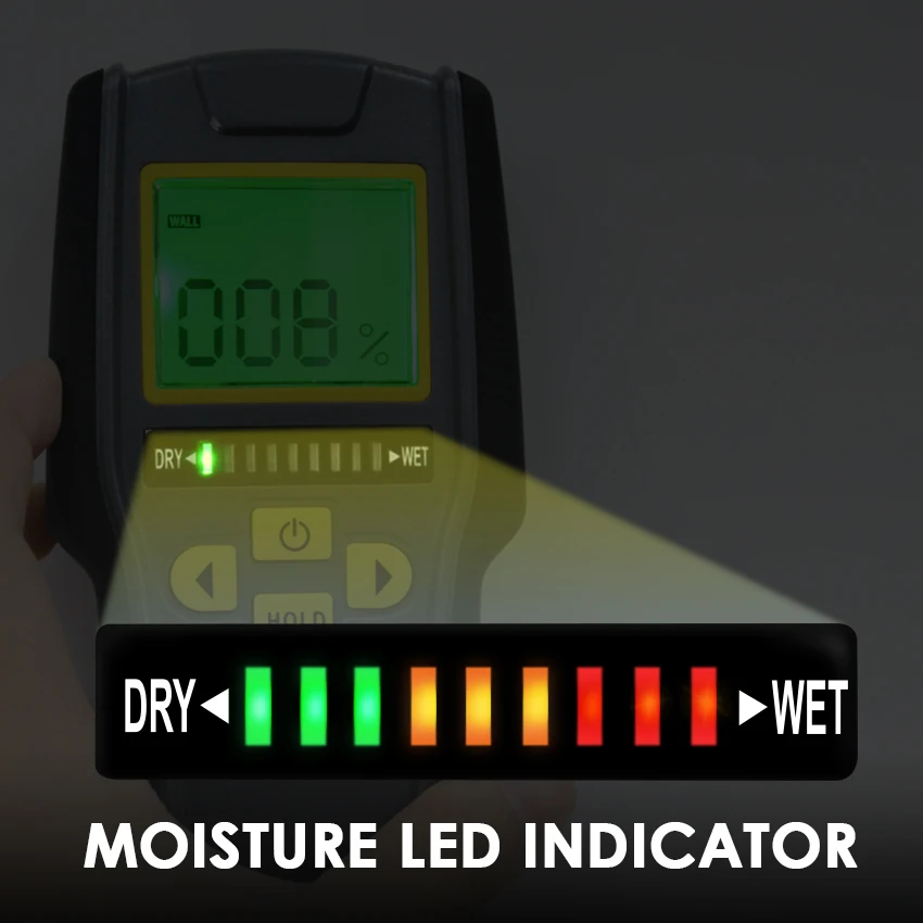 Imagem -03 - Detector de Umidade Testador de Umidade de Madeira Digital Medidor de Umidade de Parede Madeira Medidor de Umidade de Madeira Não Invasivo Grande Display Lcd