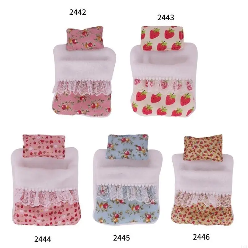 Doll Bed For 17cm Plush Figure Doll with Fashion Flower Pattern Pillow Sleepbag