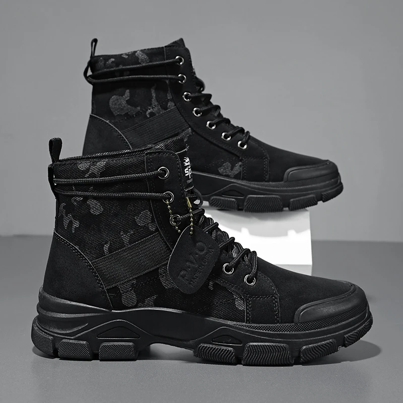 Military Boots for Men Autumn High Top Camouflage Desert Casual Flats Mens Boot Breathable Non Slip Work Shoes Zapatillas Hombre