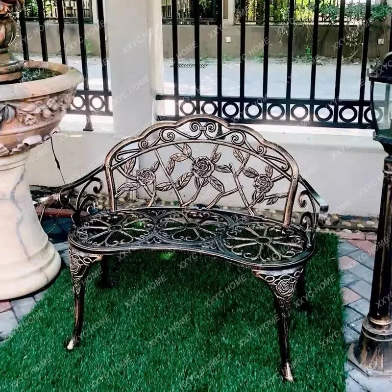 Park chair Love seat Rose pattern yard bench garden Balcony seater cast aluminum Solid leisure chair metal furniture