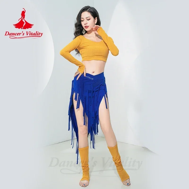 Costume di danza del ventre per le donne inverno maniche lunghe Top e gonna corta con frange abbigliamento da allenamento abbigliamento da danza del ventre orientale da ragazza