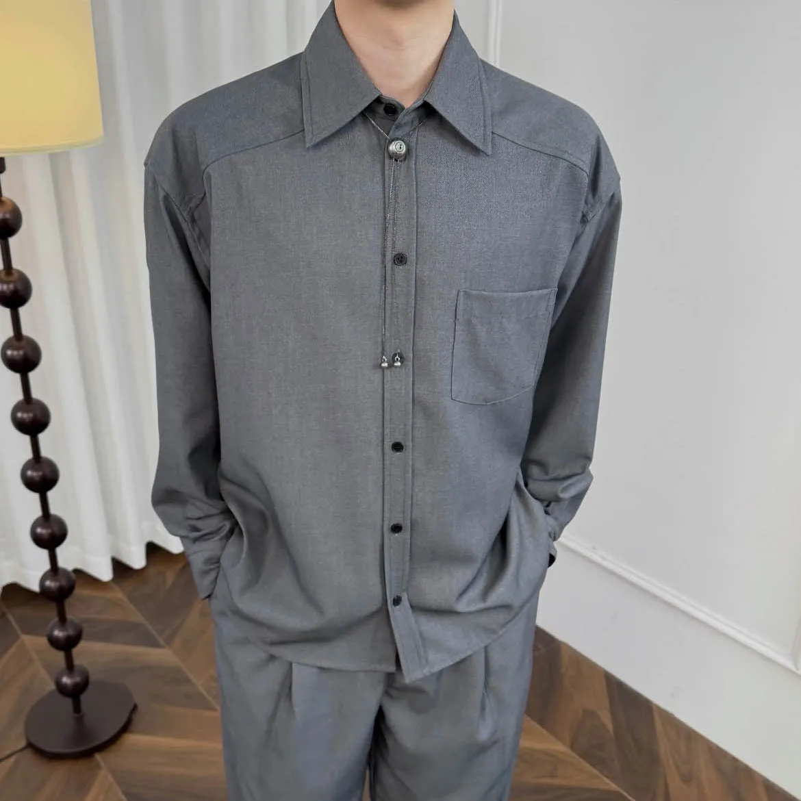 Firmranch 25ss High-grade Grey Men's And Women's Wrinkle-free Loose Shoulder Shape Lapel Shirt Jacket Suit Pants Casual Outfit
