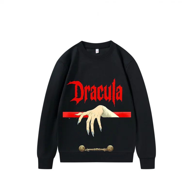 Sudadera para hombre Dracula Red Line White Hand Crew Neck Pullover Ajuste cómodo Ropa estilo gótico Halloween en 2025