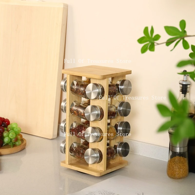 

Кухонная поворотная полка для бутылок с приправами, 16-банка, многофункциональная полка для ароматизаторов, пористая кухонная полка для хранения из нержавеющей стали