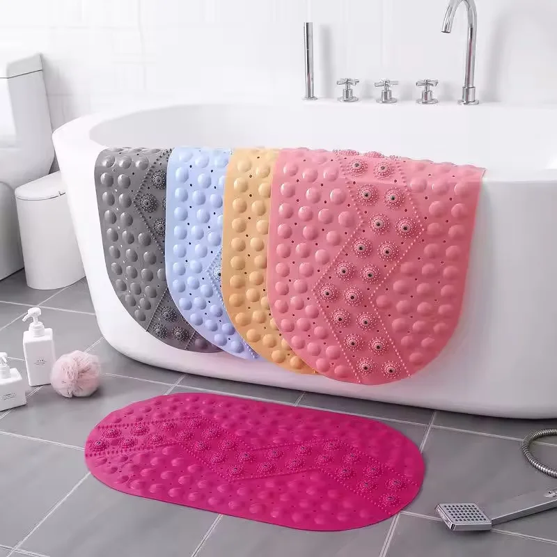 Non-Slip Bath Tub Shower Mat with Suction Cups,Machine Washable Bathroom Mats with Drain, Extra Large Bathtub Mat, 39x69cm