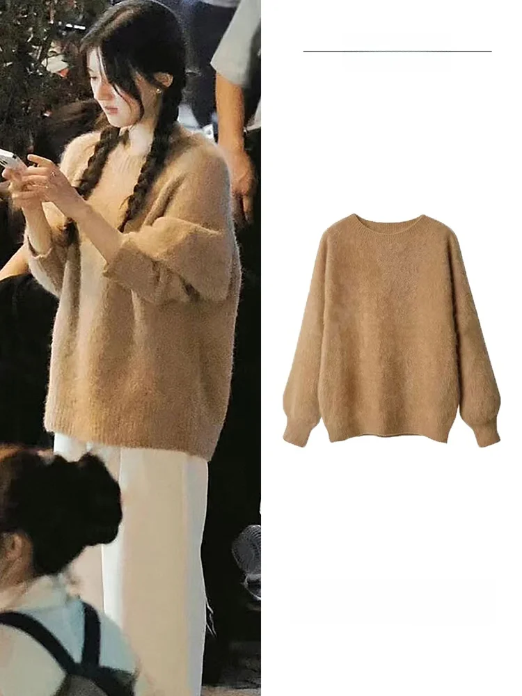 

Soft Cozy Women's Knitted Sweater Camere Long Sve Loose Fit Comfortable Breathable Daily Wear round Ne Pullover Top