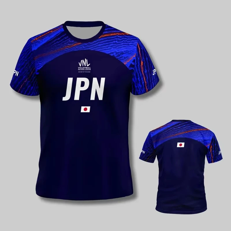 Retro Family Japan Sports Jersey Round‑Neck 2026 Crest Fan Sport Shirt Blue Orange Stream Wave Print Supporter Uniform