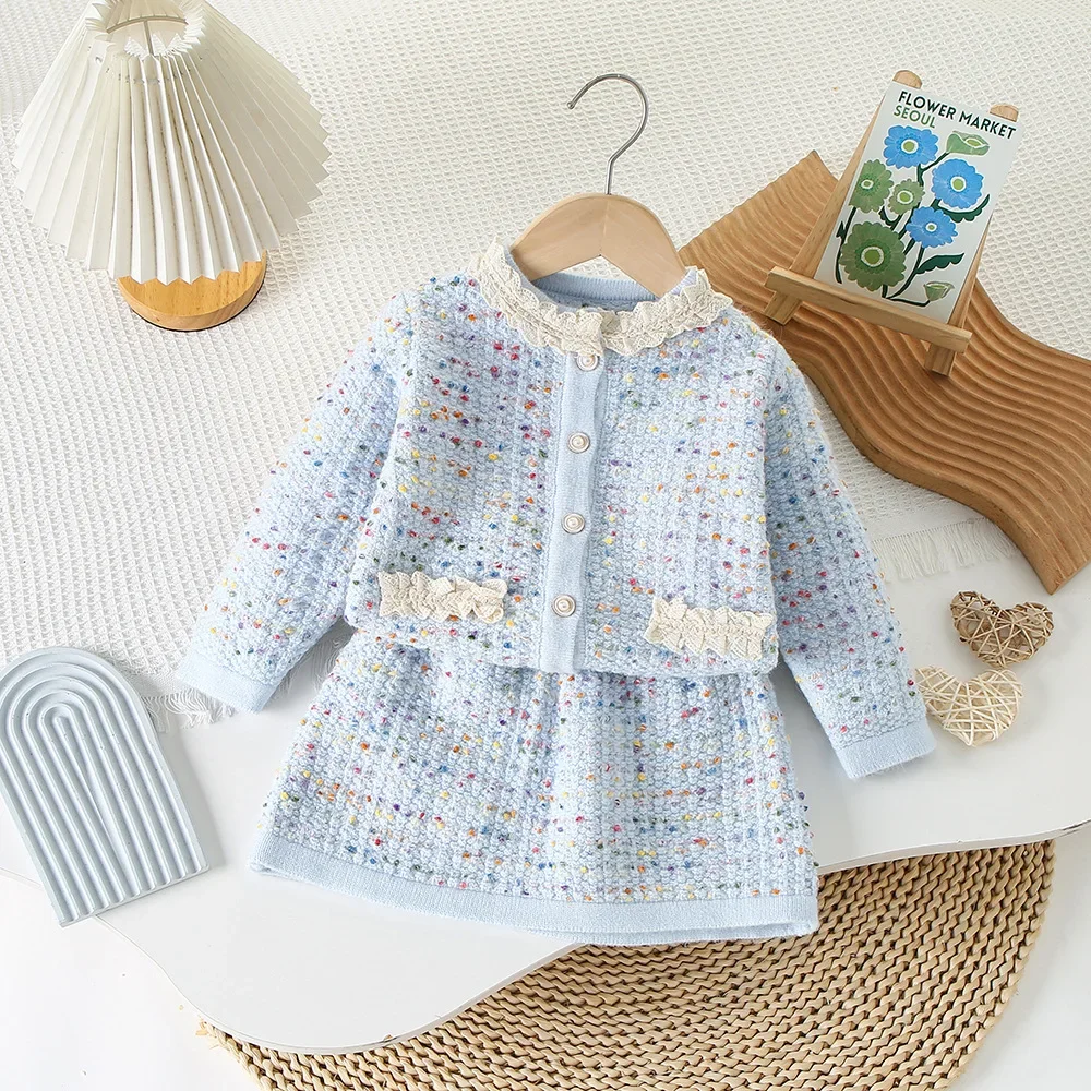 

Elegant Girls Baby Autum Winter Clothing Set Knitted 2pcs Suits Sweaters Jackets+skirts Fashion Kids Children Birthday Clothes