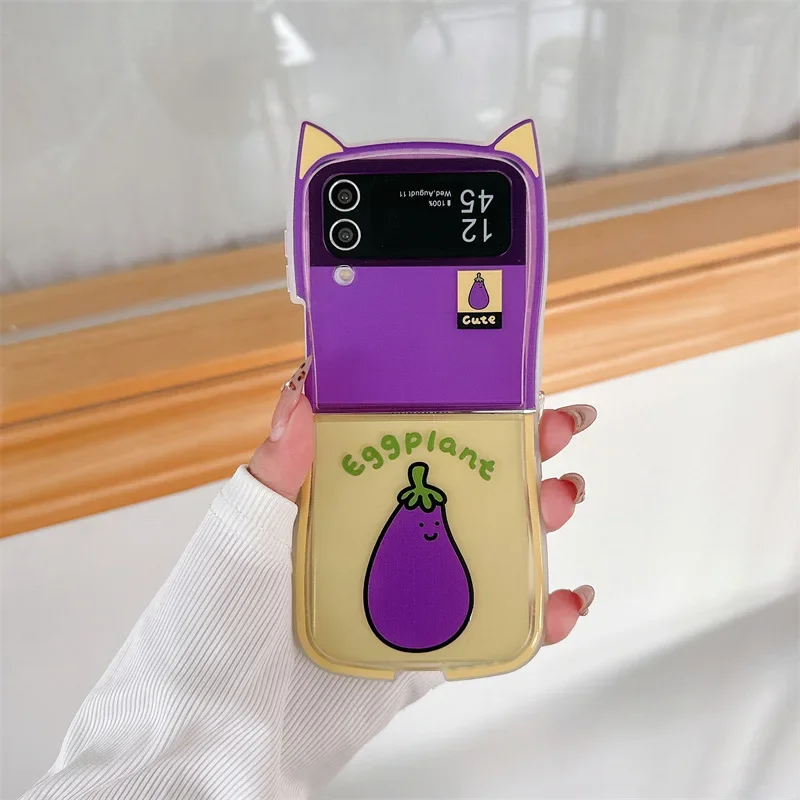 Funda de teléfono con dibujos de berenjena para Samsung Galaxy Z Flip 6 5 4 3 funda protectora trasera para ZFlip4 ZFlip5 ZFlip6