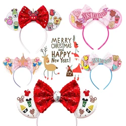 Christmas Mickey Mouse Ears Headband Girl Women Candy Hair Bands Christmas Tree Hair Accessories Kid Sequins Disney Headwear