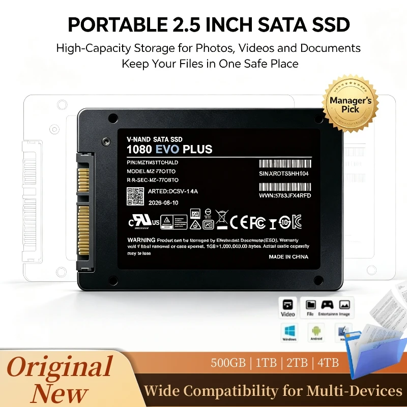 Brand New 1080 EVO Plus 2.5-Inch SATA 3 SSD, Inside Solid State Disk, 4TB/1TB/500GB/2TB, Hard Disk, PC, Laptop, Desktop. 
