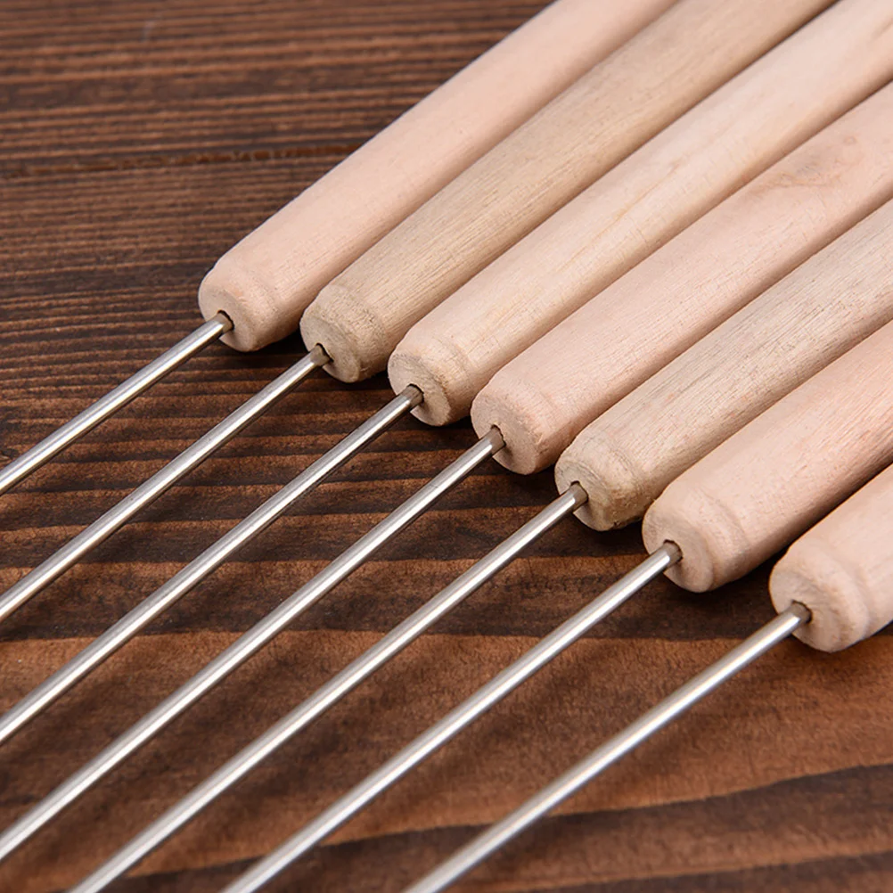 

12Pcs Easy-to-Use Stainless Steel Bbq Skewers Wooden Handle for Flour Food Vegetables Meat Fish Stainless Steel Skewers