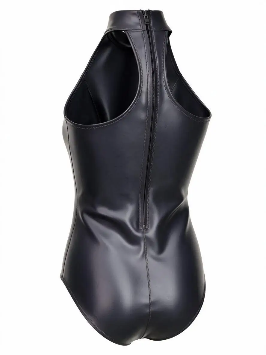 Women Glossy Bodysuit Double Sides PU Sleeveless Back Zipper Sexy Dance Wear Bodysuit High Stretch Stage Performance Catsuit