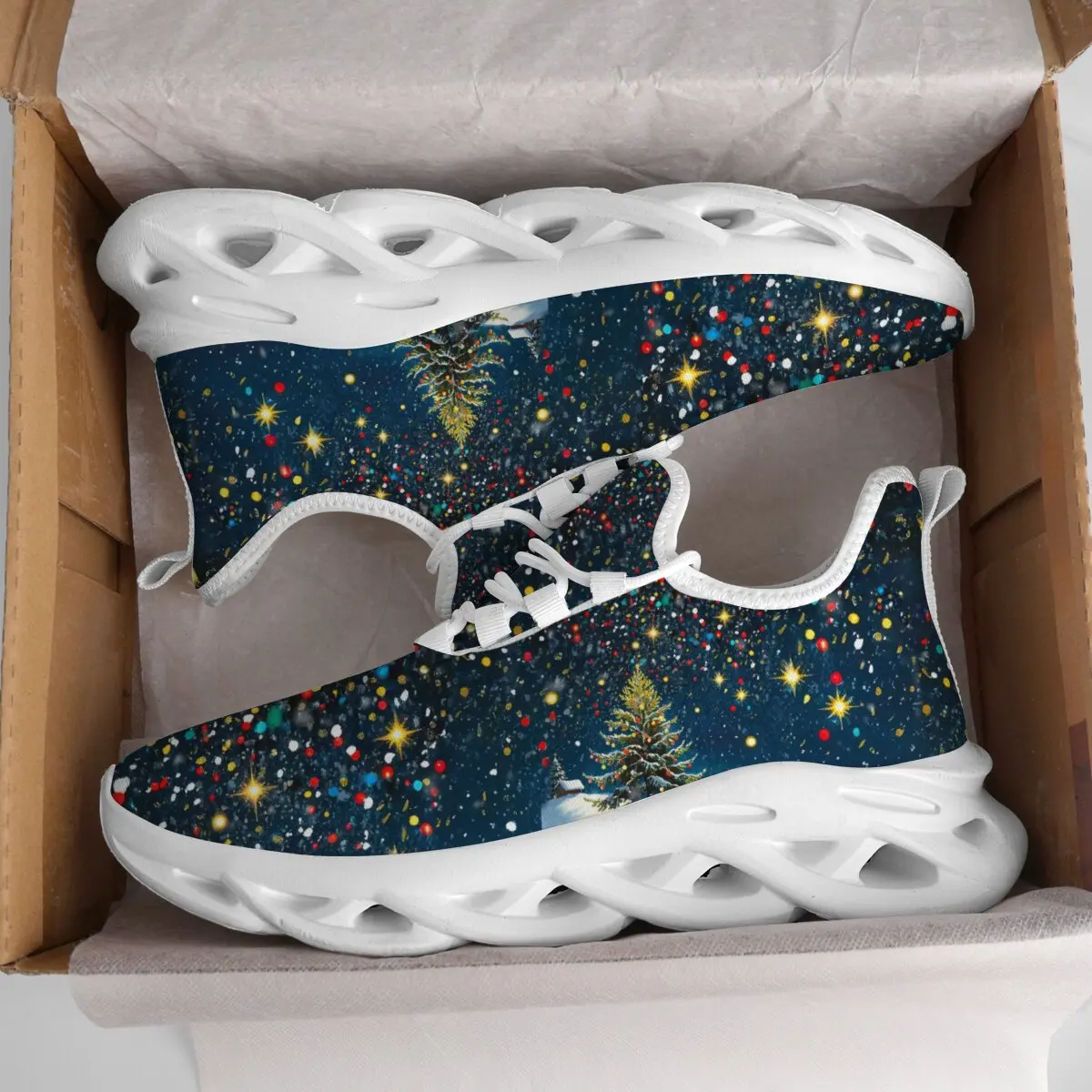 

Christmas Tree Starry Night Sneakers Colorful Stars Snow Luxury Designer Flat Casual Sneakers Breathable Couple Shoes Men Women