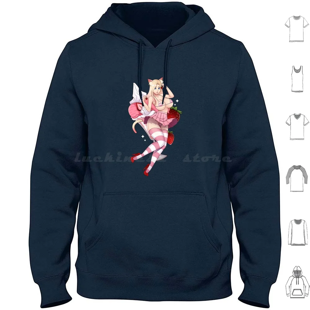 Strawberry Neko Hoodie Cotton Long Sleeve Neko Nsfw Strawberries Oppai Rule 34 Fanart Anime Girl Anime Girl Waifu Waifu Anime