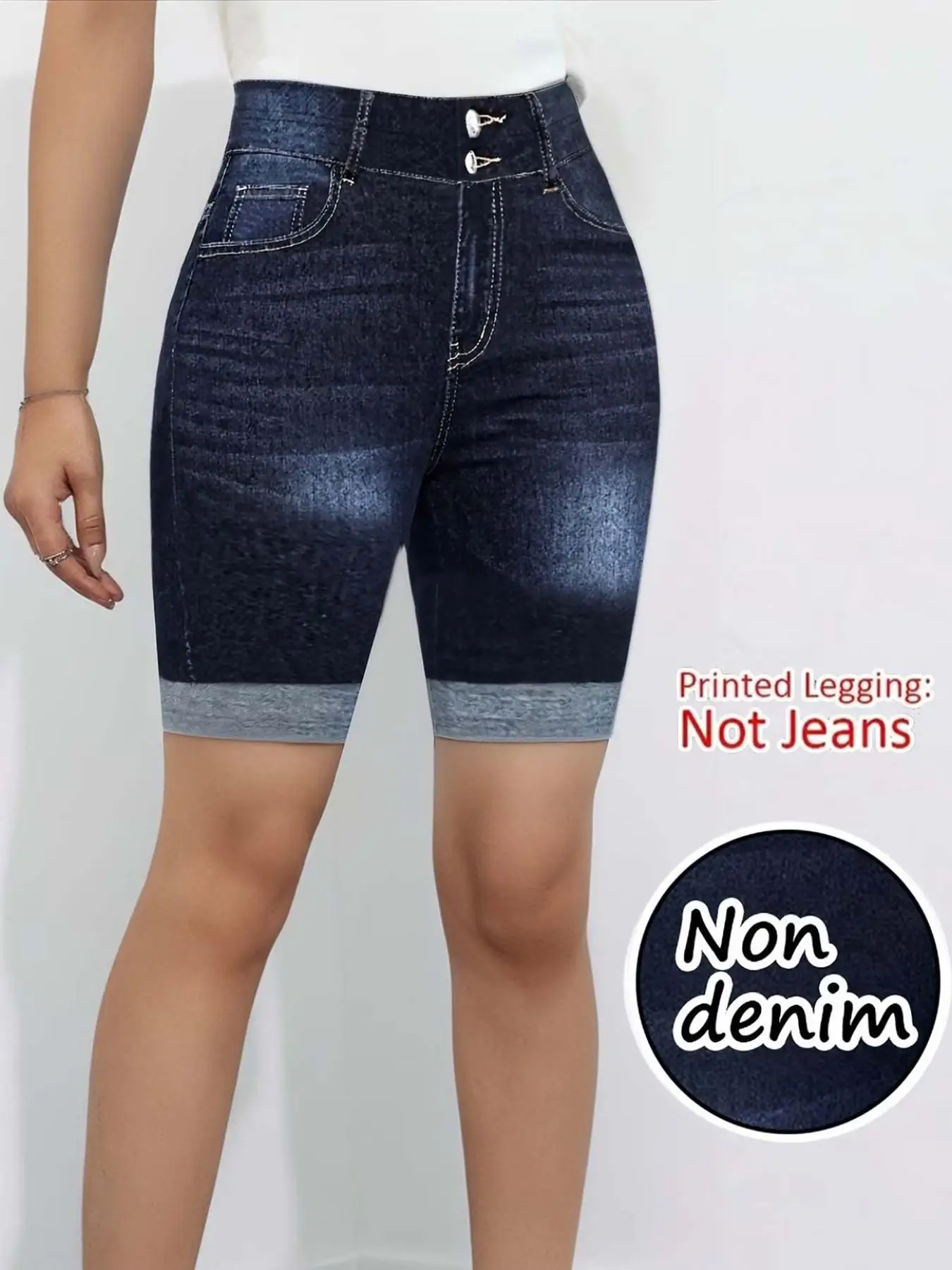 Damen-Leggings mit Denim-Imitat-Print, Freizeithose aus Nicht-Denim-Stoff, Skinny-Hose für Outdoor-Sport und Yoga – Detail 1