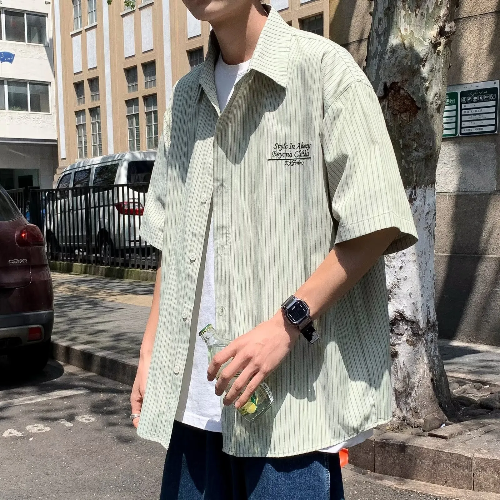 

Повседневная свободная полосатая ор Све irt ex Summer Vintage College Sle Спецодежда irt Youth Faion No Iron Treaent